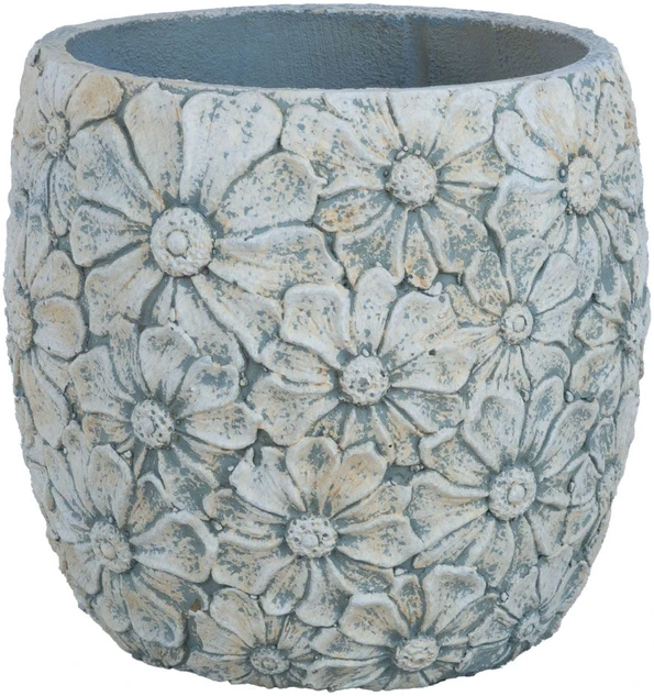 Home4You Gėlių vazonas „SUNNY DAISY“, D27 x H25 cm, baltas/pilkas