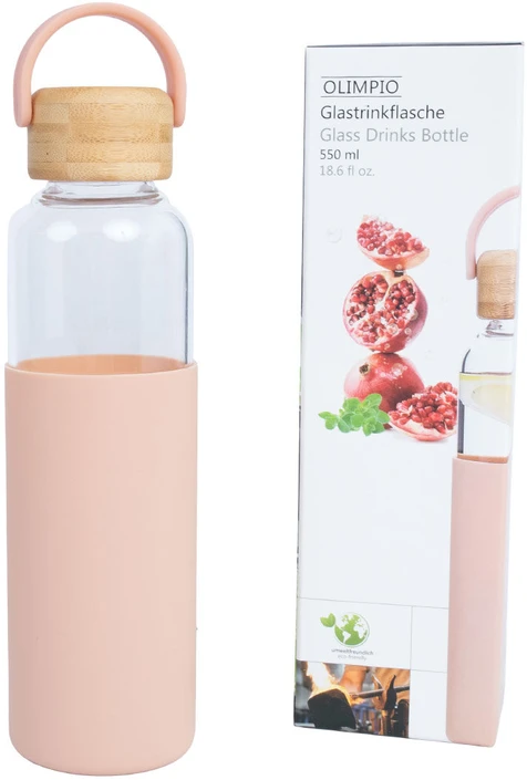 Home4You Bamboo Geriamasis butelis GLASS H22,5cm 550ml, stiklinis, bambukinis dangtelis