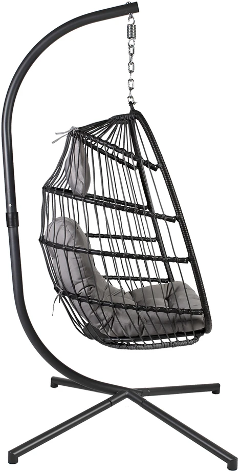 Home4You Pakabinama kedė YOYO su pagalvėlėmis, 100x95/110xH196cm, stovas: juodas plieno vamzdis, sėdima dalis: aliumininis rėmas apdailintas pilkomis plastikinėmis vytelėmis