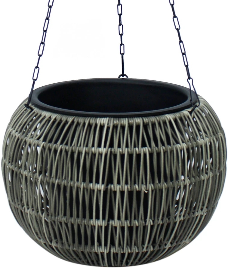 Home4You Pakabinamas vazonas WICKER D32xH22cm, pilkas