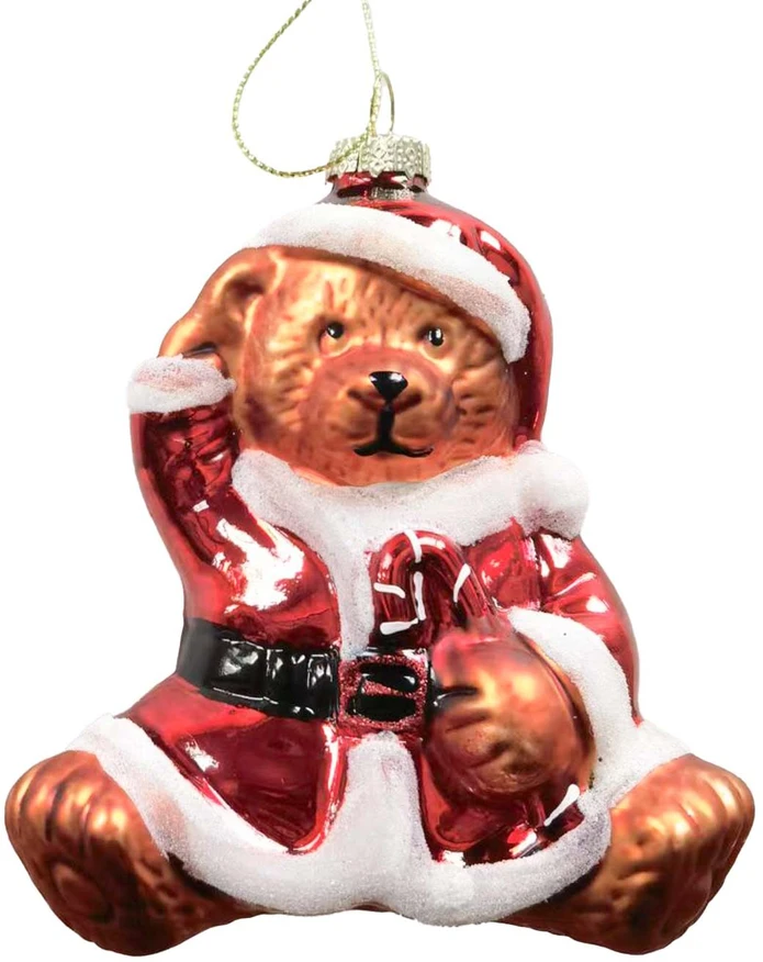 Home4You Kalėdinis papuošalas JOY BEAR SANTA 10,5 cm, stiklas