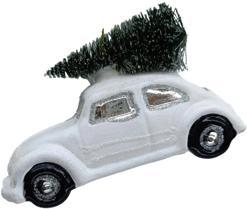 Home4You Kalėdinis papuošalas JOY CAR Baltas 10.6cm, stiklas