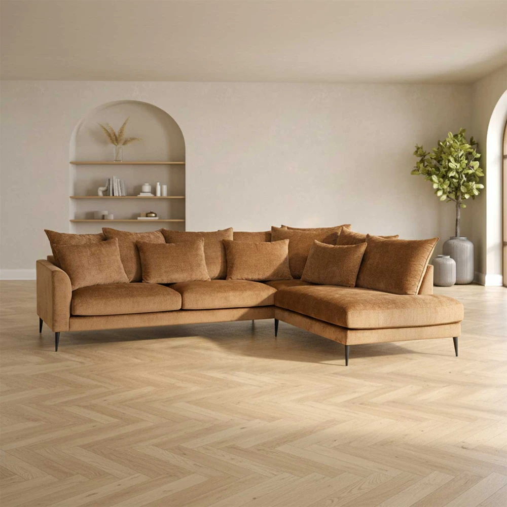 Home4You Kampinė sofa LARTES dešinioji kampinė, ruda