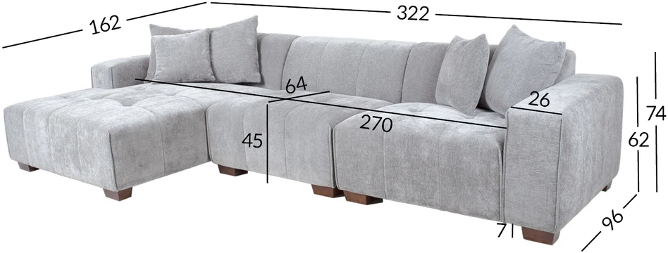 Home4You Kampinė sofa DAHLIA KK, šviesiai pilka