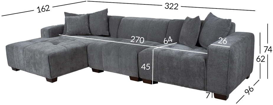 Home4You Kampinė sofa DAHLIA LC, pilka