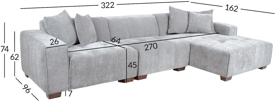 Home4You Kampinė sofa COLLINS KK, šviesiai pilka