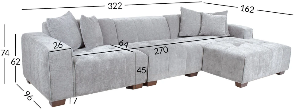 Home4You Kampinė sofa COLLINS KK, šviesiai pilka