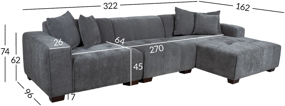 Home4You Kampinė sofa DAHLIA RC, pilka