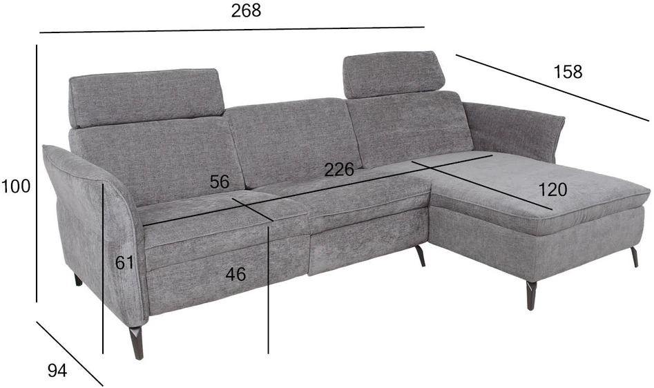 Home4You Kampinė sofa DAYTON RC, elektrinis atlošas, šviesiai pilka