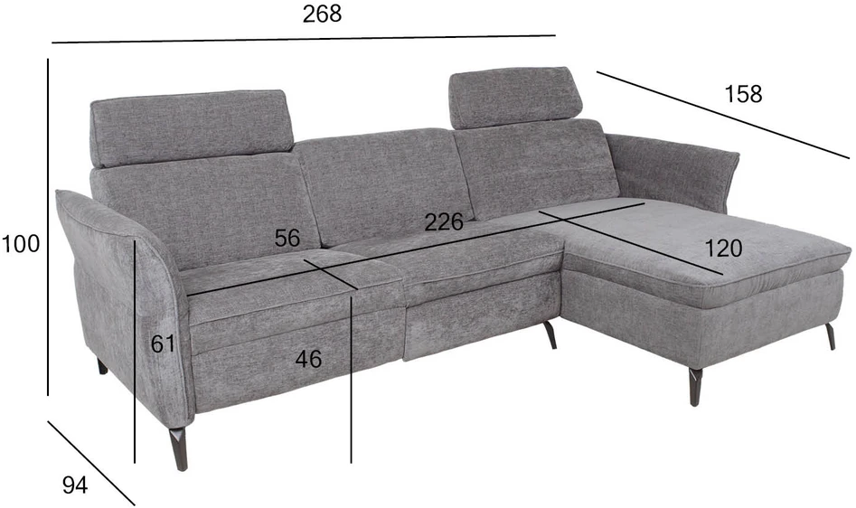 Home4You Kampinė sofa DAYTON RC, elektrinis atlošas, šviesiai pilka