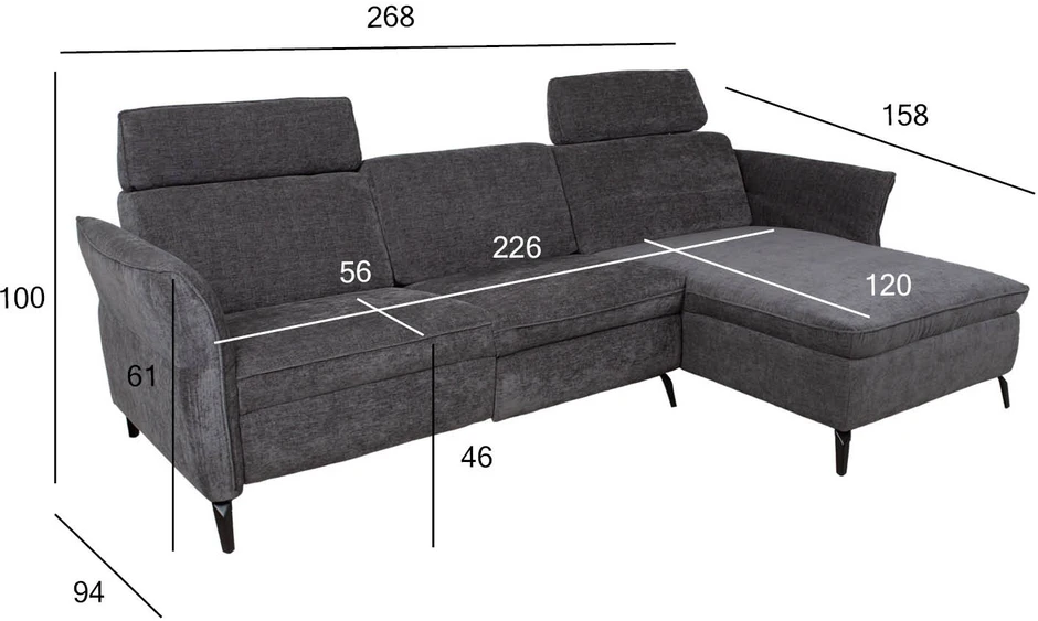 Home4You Kampinė sofa DAYTON RC, elektrinis atlošas, tamsiai pilka