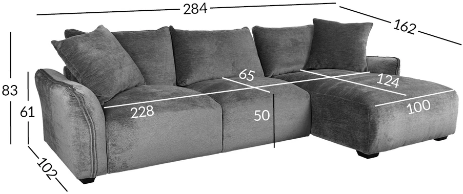 Home4You Kampinė sofa DIVI RC, pilka