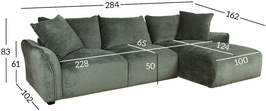 Home4You Kampinė sofa DIVI RC Mėtinės spalvos, dešininis kampas