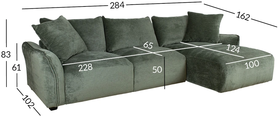 Home4You Kampinė sofa DIVI RC, mėtinė žalia