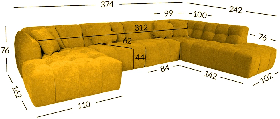 Home4You Kampinė sofa FORTE U-shape, Rudai Geltona, Dešininis Kampas
