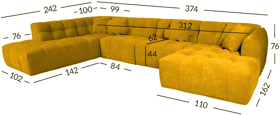 Home4You Kampinė sofa FORTE U-shape Rusvai Geltona, Kairinis Kampas