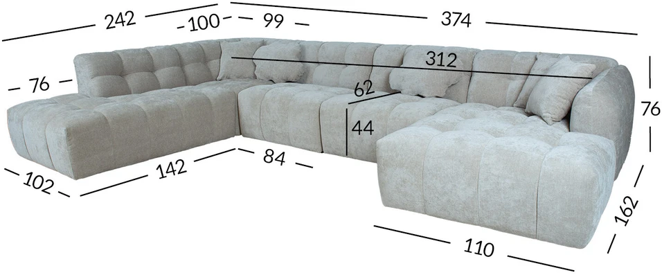 Home4You Kampinė sofa FORTE U formos LC, smėlio spalvos