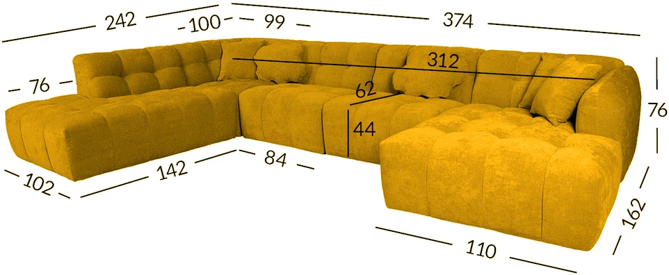 Home4You Kampinė sofa FORTE U-shape Rusvai Geltona, Kairinis Kampas