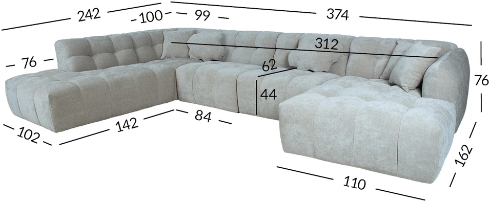 Home4You Kampinė sofa FORTE U formos LC, smėlio spalvos