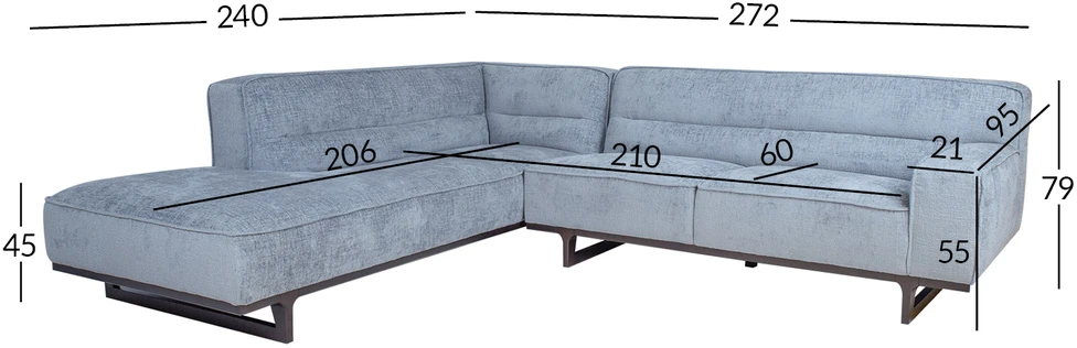 Home4You Kampinė sofa HASSO LC, sidabro pilka
