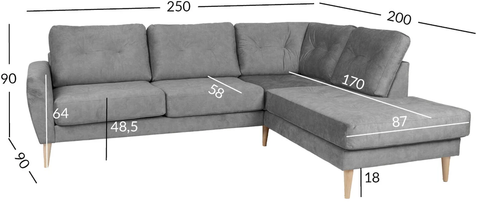 Home4You Kampinė sofa HEIVI RC pilka aksominė
