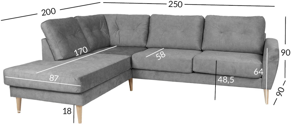 Home4You Kampinė sofa HEIVI LC pilka aksominė