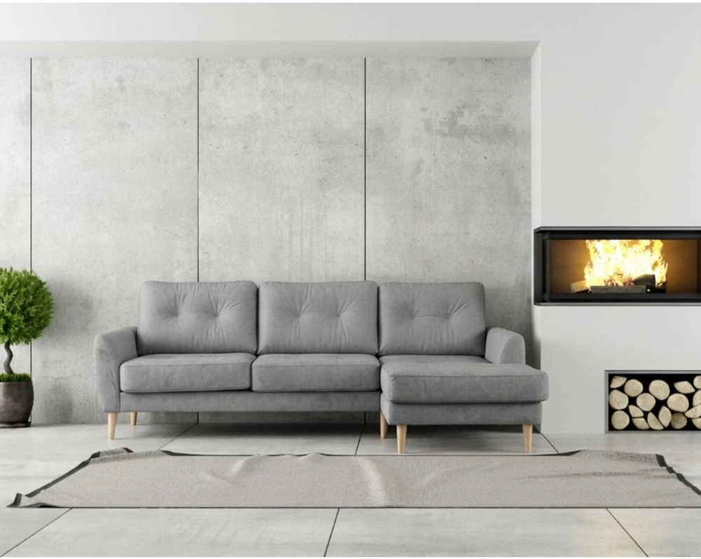 Home4You Kampinė sofa HEIVI RC pilka aksominė