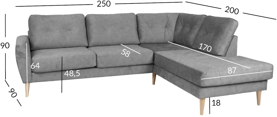Home4You Kampinė sofa HEIVI RC pilka aksominė
