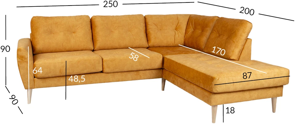 Home4You Kampinė sofa HEIVI DK, geltona
