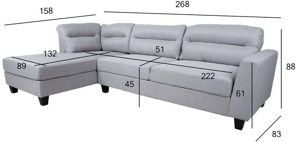 Home4You Kampinė sofa HELSINKI LC, šviesiai pilka