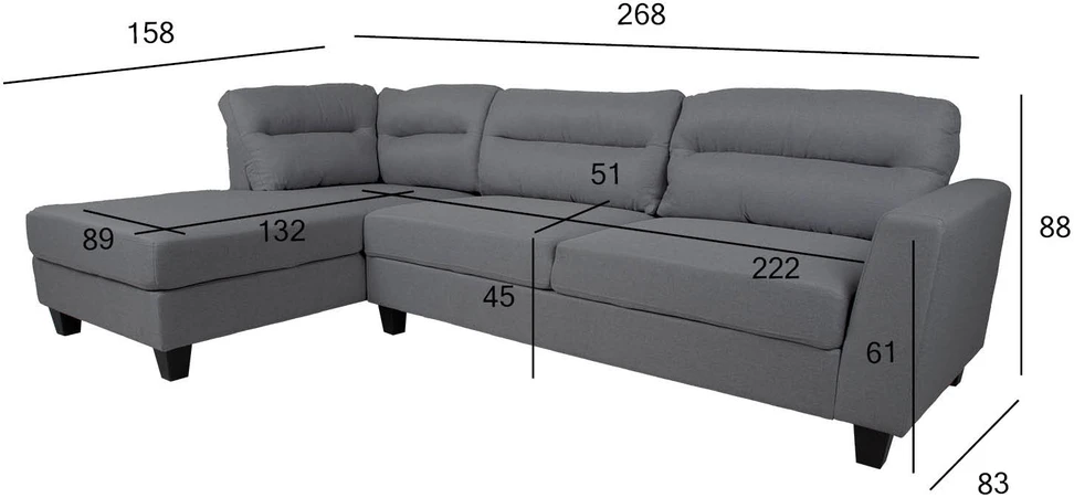 Home4You Kampinė sofa HELSINKI KK, tamsiai pilka
