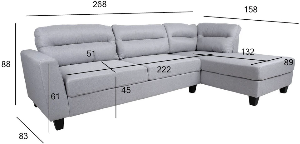Home4You Kampinė sofa HELSINKI RC, šviesiai pilka