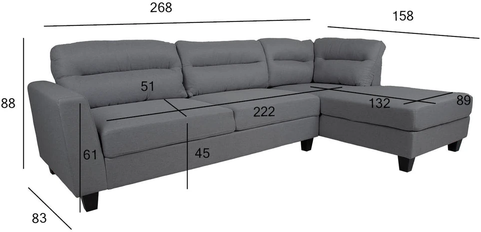 Home4You Kampinė sofa HELSINKI DK, tamsiai pilka