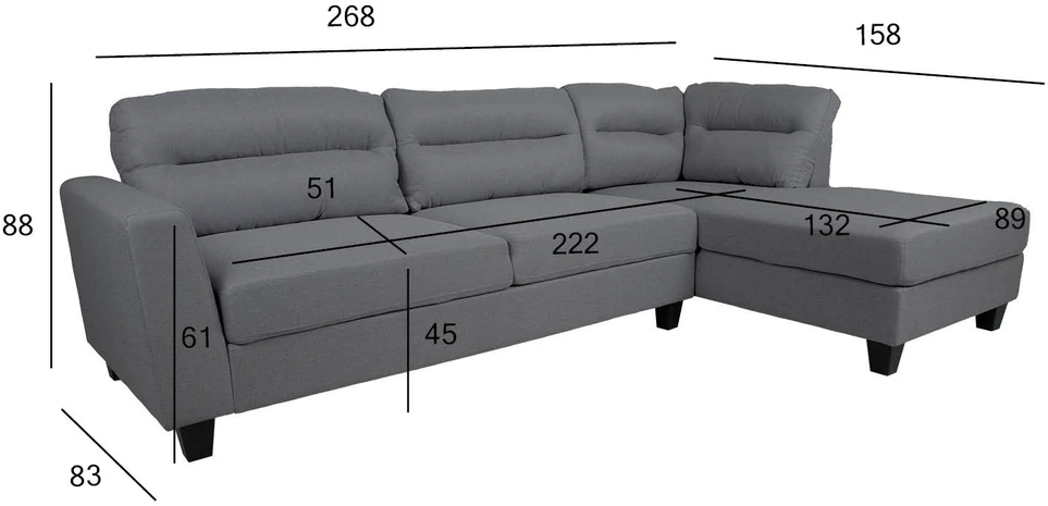 Home4You Dark Kampinė sofa HELSINKI RC, tamsiai pilka