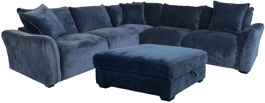 Home4You Mėlyna Kampinė sofa ir pufas DIVI tamsiai mėlyna