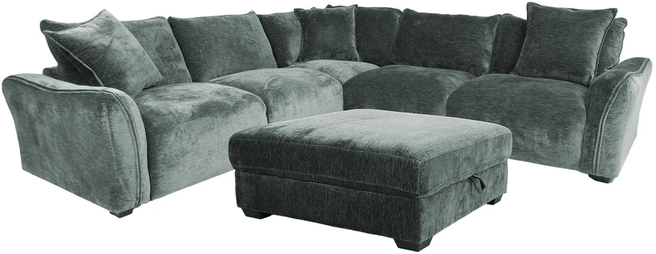 Home4You Kampinė sofa ir pufas DIVI mėtų žalia