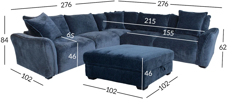 Home4You Mėlyna Kampinė sofa ir pufas DIVI tamsiai mėlyna