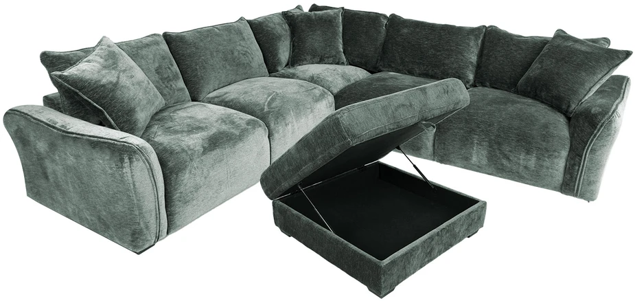 Home4You Kampinė sofa ir pufas DIVI mėtų žalia
