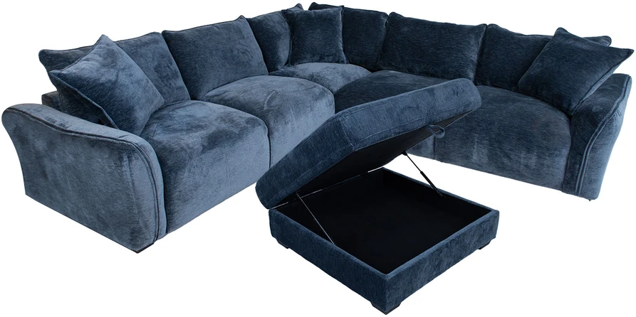 Home4You Mėlyna Kampinė sofa ir pufas DIVI tamsiai mėlyna