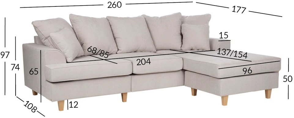 Home4You Kampinė sofa „JAMAICA“, šviesiai pilkos spalvos