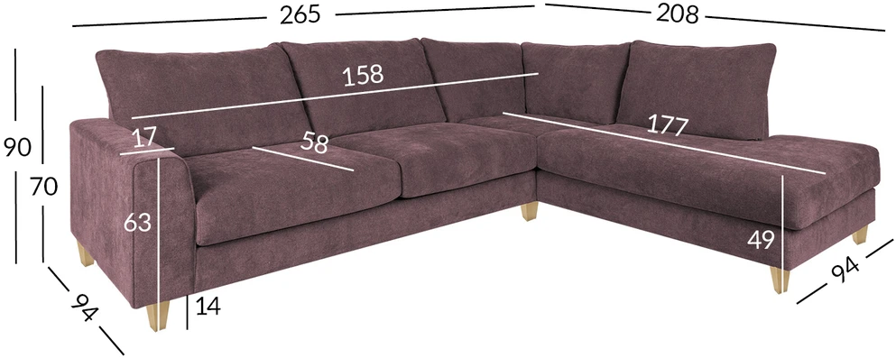Home4You Kampinė sofa LAYLA RC, pilkšvai rožinė