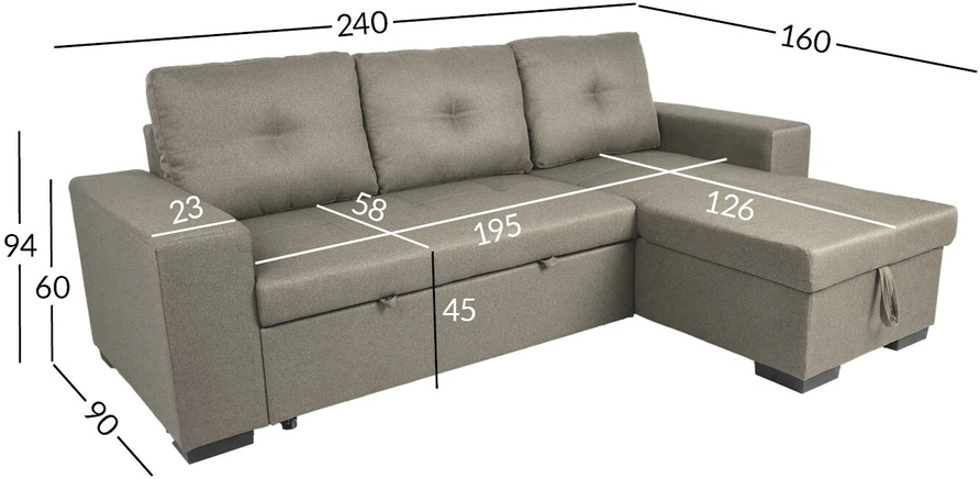 Home4You Kampinė sofa-lova CARITA, smėlio