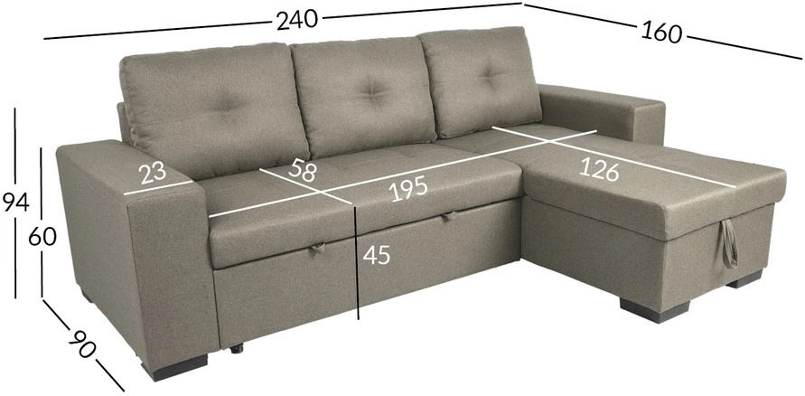 Home4You Kampinė sofa-lova CARITA, smėlio