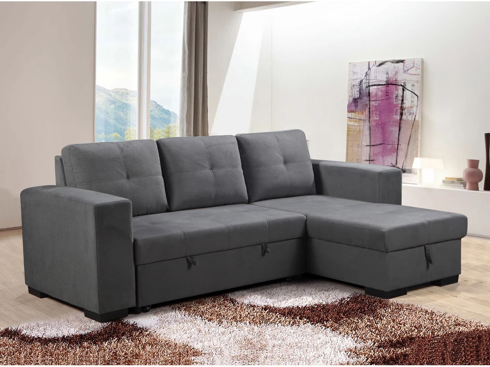 Home4You Kampinė sofa-lova CARITA, tamsiai pilka