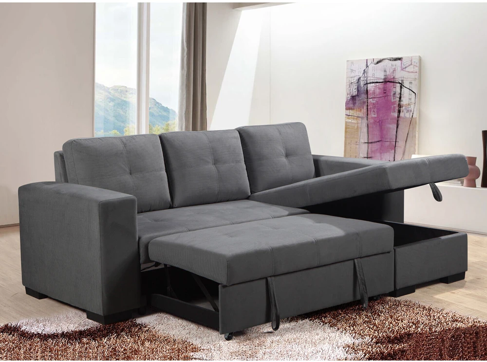 Home4You Kampinė sofa-lova CARITA, tamsiai pilka