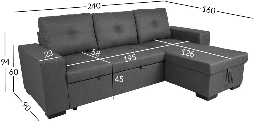 Home4You Kampinė sofa-lova CARITA, tamsiai pilka