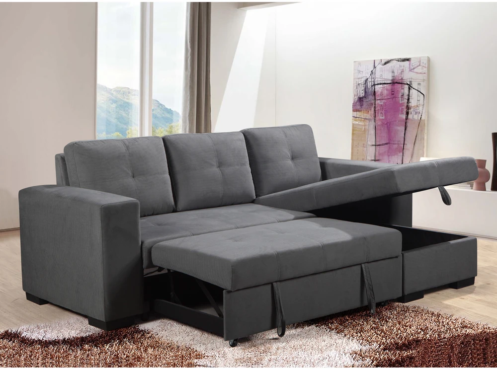 Home4You Kampinė sofa-lova CARITA, tamsiai pilka