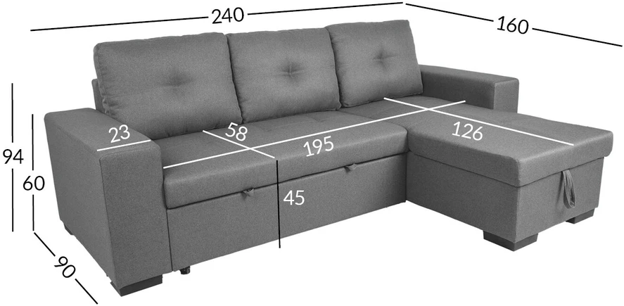 Home4You Kampinė sofa-lova CARITA, tamsiai pilka