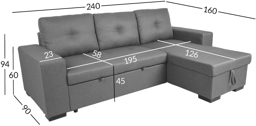Home4You Kampinė sofa-lova CARITA pilka