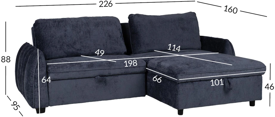 Home4You Mėlyna Kampinė sofa-lova CLOUD mėlyna